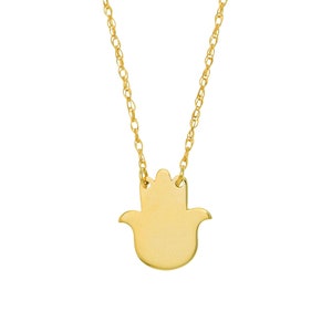 Hand Of Fatima Necklace 14K Solid Gold Protection Good Luck Charm Necklace For Women, 14K Real Gold Hamsa Necklace, Adjustable Rope Chain