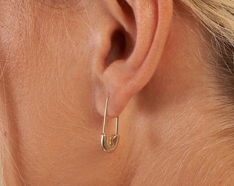 Safety Pin Earrings 14K Solid Gold, Paper Clip Earrings, Modern Minimalist Earrings