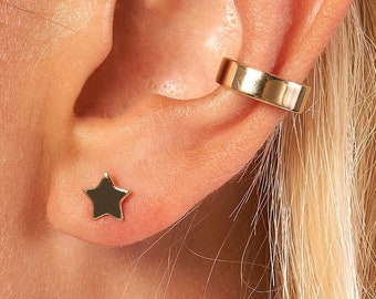 Stern-Ohrstecker aus echtem 14K Gelbgold, himmlische Ohrringe für Frauen, kleine Goldohrstecker, minimalistische zierliche Ohrringe, Geschenk für Sie
