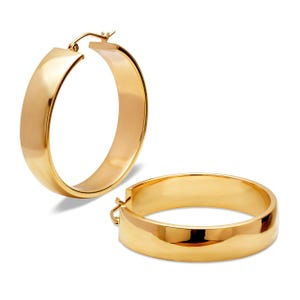 Echte 14K Gold Creolen, 14K Gelbgold 4 mm 6 mm 8 mm breite rechteckige Röhre Creolen für Frauen, minimalistische große, mittelgroße Goldcreolen