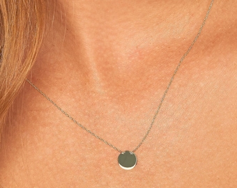 Engravable Disc Round Pendant Necklace 14K Solid Gold Adjustable Twisted Rope Chain For Women