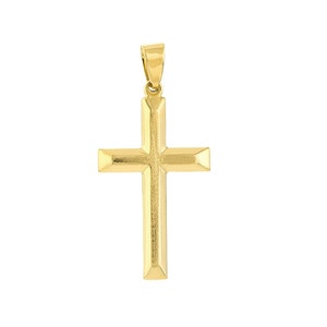 Simple Cross Pendant 14K Yellow White Real Gold Classic Medium Cross Pendant Men Women, Religious Necklace Charm