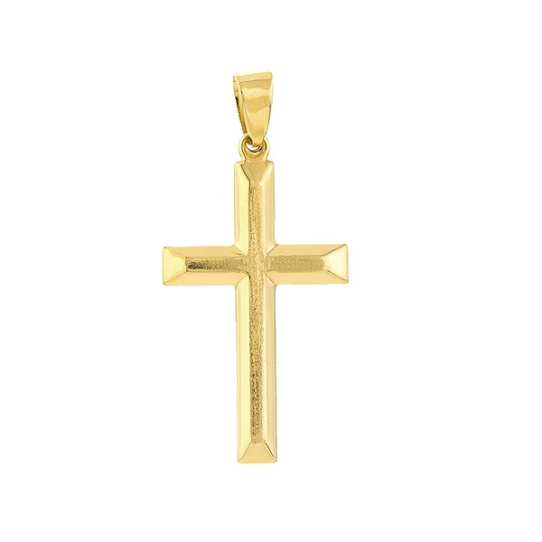 Simple Cross Pendant 14K Solid Yellow Gold Classic Medium Cross Pendant, Men Women Religious Necklace Charm