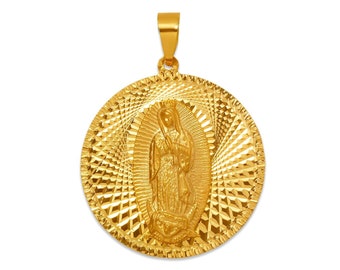 Virgin Mary Miraculous Medal 14K Solid Gold Our Lady Of Guadalupe Pendant, Religious 14K  Real Gold Medallion For Men Women