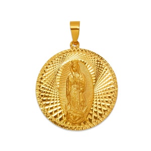 Medalla Milagrosa de la Virgen María en oro macizo de 14 quilates. Colgante de Nuestra Señora de Guadalupe. Medallón religioso de oro auténtico de 14 quilates para hombres y mujeres.