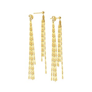 Long Chain Earrings 14K Solid Gold Chain Tassel Earrings, Ball Ear Studs Front Back Long Dangle Earrings, Statement Earrings, Gift For Mom, Gift For Sister, Gift For Wife