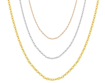 Cable Chain Necklace 14K Solid Yellow White Rose Gold Long Necklace, Dainty 1.1mm Thin Gold Chain, Adjustable Women 14K Gold Chain Necklace