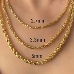 ロープチェーンネックレス 14K リアルゴールド ダイヤモンドカット ツイストリンクネックレス 厚さ2.7mm 3.3mm 5mm 14Kイエローゴールドチェーン メンズ レディース