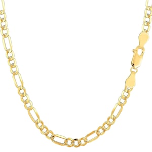 14K Yellow Real Gold Hollow Figaro Chain Necklace for Men Women, 2mm, 2.5mm, 3.5mm, 4.5mm, 5.5mm, 6.5mm, 7.5mm Thick 14K Gold Link Necklace