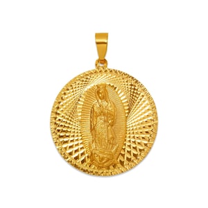 Médaille miraculeuse de la Vierge Marie, véritable pendentif Notre-Dame de Guadalupe en or massif 14 carats, médaillon religieux pour homme et femme