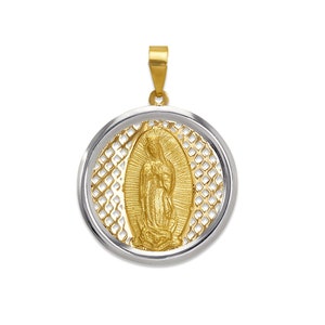 14k Two Tone Gold Our Lady Of Guadalupe Sweet 15 Pendant - 10 X 23mm Oval, No Chain Included - View #6