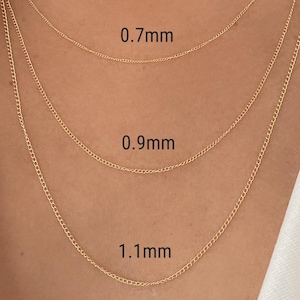 Baby Curb Chain Necklace 14K Solid Gold 0.7mm 0.9mm 1.1mm Thin Dainty Real 14K Yellow Gold Cuban Link Chain Pendant Necklace for Women & Men