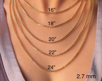 も*ん様 ゴールドチェーンネックレス 1.3 mm-3.4 mm ラウンドボックスチェーンネックレス 14K リアル