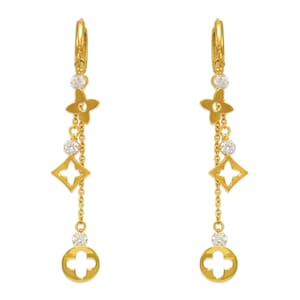 14K Solid Yellow White Gold Drop Dangle Earrings, CZ Dainty Modern Chain Earrings, Gift For Her