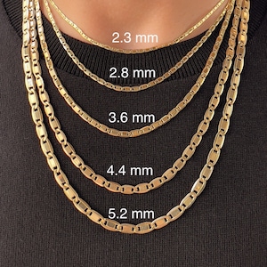 Mirror Chain Necklace 14K Real Gold 1.8mm 2.3mm 2.8mm 3.6mm 4.4mm 5.2mm Thick Sparkle Chain 14K Yellow White Gold Link Necklace Men Women