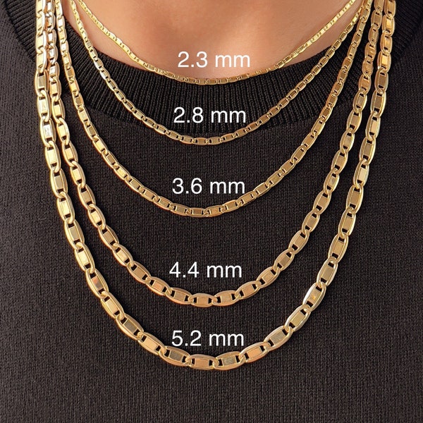 Mirror Chain Necklace 14K Real Gold 2.3mm 2.8mm 3.6mm 4.4mm 5.2mm Thick Sparkle Link Chain 14K Yellow Gold Chain Link Necklace For Men Women
