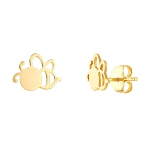 Bee Stud Earrings 14K Solid Yellow Gold Honey Bee Earrings For Women, Minimalist Animal Studs, Bumble Bee Earrings, Gift For Her