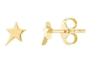 Star Stud Earrings 14K Solid Yellow Gold Shooting Star Earrings, Women 14K Gold Studs Small Celestial Earrings