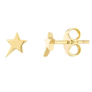 Star Stud Earrings 14K Solid Yellow Gold Shooting Star Earrings, Women 14K Gold Studs Small Celestial Earrings