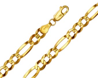 Real 14K Yellow Solid Gold Figaro Chain 3-9mm Thick Link Chain Necklace Men, Women