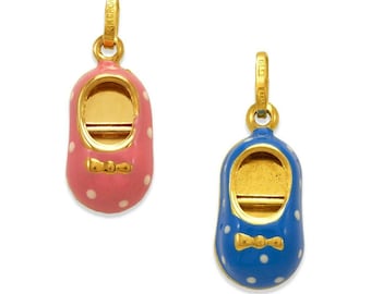 14K Solid Gold Baby Shoe Charm Baby Shoes Pendant Enamel