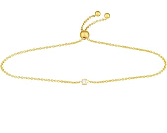 Minimalist Diamond Bracelet, 14K Solid Gold Adjustable Ultra Delicate Bolo Bracelet, Friendship Bracelet