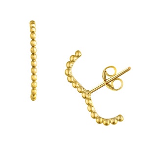 14K Solid Gold Beaded Ear Lobe Cuff Stud Earrings, Women Modern Ear Cuff Stud Earrings, Minimalist Suspender Earrings