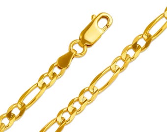 14K Solid Yellow Gold Figaro Link Chain Necklace 2mm-8mm - Unisex Real Gold Jewelry