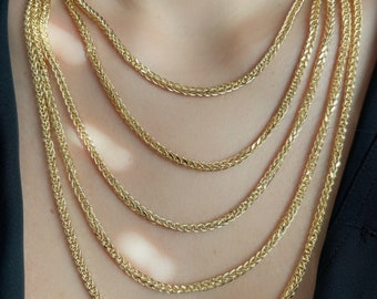 Collar de cadena de trigo cuadrado 10K 14K oro real amarillo hombres mujeres 1,75 mm 2,3 mm 2,65 mm 3,25 mm 3,9 mm 4,5 mm collar de cadena trenzada con corte de diamante