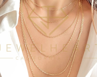 10K 14K Real Gold Cable Chain Necklace, 2mm Thin Link Chain Pendant Necklace For Women