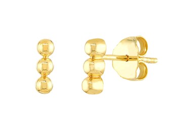 Triple Ball Stud Earrings 14K Solid Gold, Minimalist Bar Stud Earrings, Bead Ball Studs, Push Back Earrings, Gift For Her