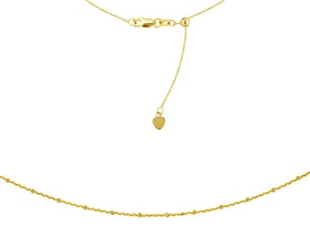 Bead Chain Choker 14K Solid Gold, Dainty Collar Necklace For Women, Adjustable Minimalist Satellite Choker