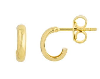 Offene Creolen Ohrstecker 14K Massives Gelbgold Mini Creolen, Minimalistische Creolen für Frauen, Moderne Ohrringe