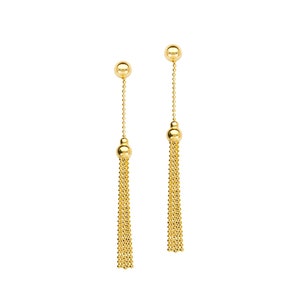 Chain Tassel Earrings 14K Solid Gold Earrings For Women, Bead Chain Earrings, Dainty Minimalist Ball Studs Chain Dangle Earrings Gift For Mom, Ball Bead Drop Dangle Earrings, Push Backing earrings, Gift For Her, Birthday Gift, Anniversary Gift