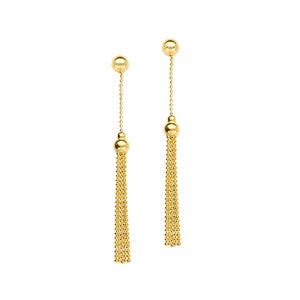Chain Tassel Earrings 14K Solid Yellow Gold Bead Chain Earrings, Women Minimalist Ball Studs Chain Dangle Earrings