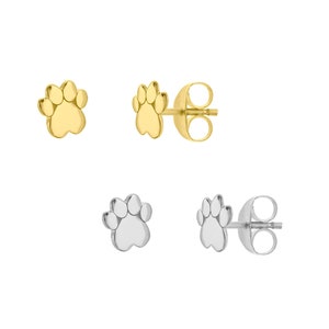 14K Solid Yellow White Gold Dog Paw Stud Earrings, Paw Print Earrings, Women Girls Animal Earrings, Push Back Earrings, Gift For Her