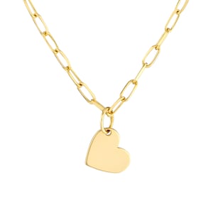 Heart Charm Necklace Real 14K Solid Gold Tiny Heart Necklace For Women, Minimalist 1.7mm Thin Paperclip Chain Necklace, Gift For Her