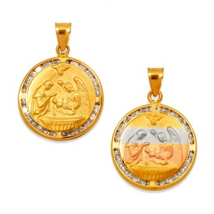 Baptism Medal Pendant 14K Solid Yellow Tricolor Gold Baptism Christening Necklace Pendant Charm, Religious Medallion