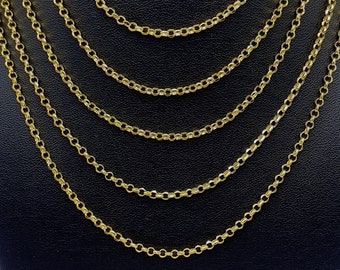 Rolo Chain Necklace 14K Real Gold Diamond Cut Round Rolo Link Chain 1.9mm 2.5mm 2.8mm 3.75mm 4.2mm 5.2mm Thick 14K Gold Necklace For Women