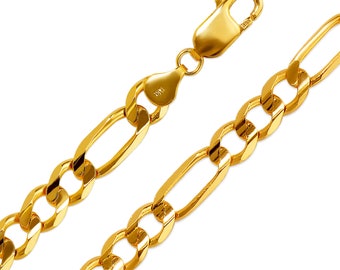 Figaro Chain Necklace Real 14K Solid Gold 2mm-8mm Thick Link Necklace For Men Women