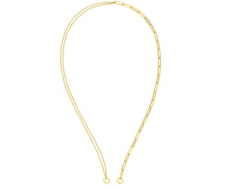 Paperclip Split Chains 14K Real Gold Mixed Paper Clip Chain Cable Chain Cuban Link Chain 14K Solid Gold Split Chain Necklace For Women