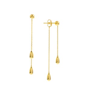 Teardrop Dangle Earrings 14K Solid Yellow Gold Ball Studs Long Cable Chain Drop Earrings For Women Front Back Dainty Chain Stud Earrings, Gift For Her, Gift For Wife, Gift For Sister, Birthday Gift, Anniversary Gift.