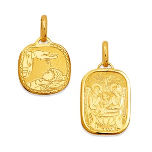 14K Solid Yellow Gold Baptism Christening Pendant, Religious Necklace Charm