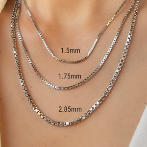 Square Box Chain Necklace 14K White Real Gold 1mm 1.25mm 1.5mm 1.75mm 2.85mm Thick Diamond Cut Chain Link Necklace For Men Women Boys Girls