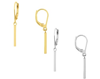 Pendientes colgantes de barra 14K oro blanco amarillo sólido pendientes de barra colgante mujeres, pendientes de palo minimalista, pendientes de palanca delicados