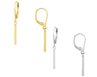 Bar Drop Dangle Earrings 14K Solid Yellow White Gold Minimalist Stick Leverback Earrings Women