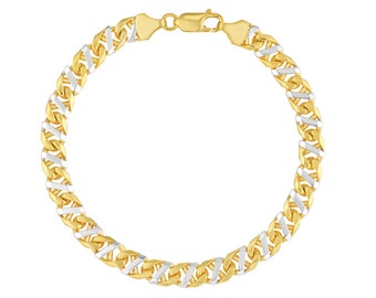 Mariner Chain Bracelet 14K Solid Two Tone Gold Anchor Link Bracelet, 6.9mm Thick Gold Bracelet, 14K Gold Bracelet Men Women