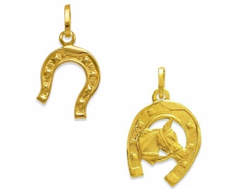 14K Solid Yellow Gold Horseshoe Pendant, Good Luck Charm