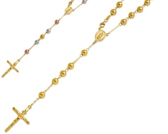 Rosary Beads Necklace 14K Solid Gold 