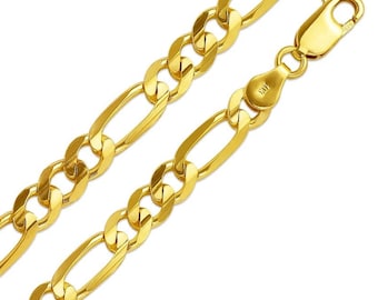 14KTイエローゴールドセミソリッドフィガロチェーンリンクネックレス